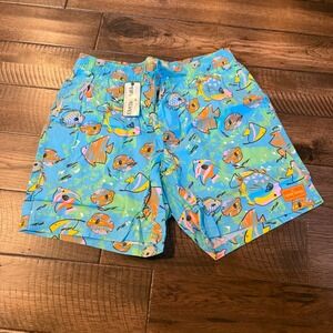 Tipsy Elves NWT Mens Size‎ M Blue Fish Print Elastic Waist Swim Trunks